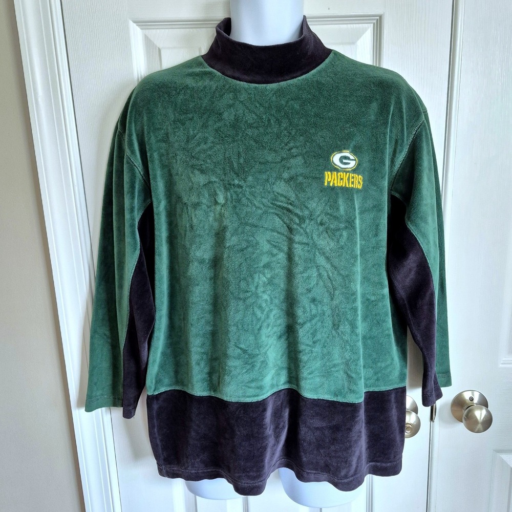 Vintage 90s Green Bay Packers NFL Game Day Clothing velour mock neck shirt large